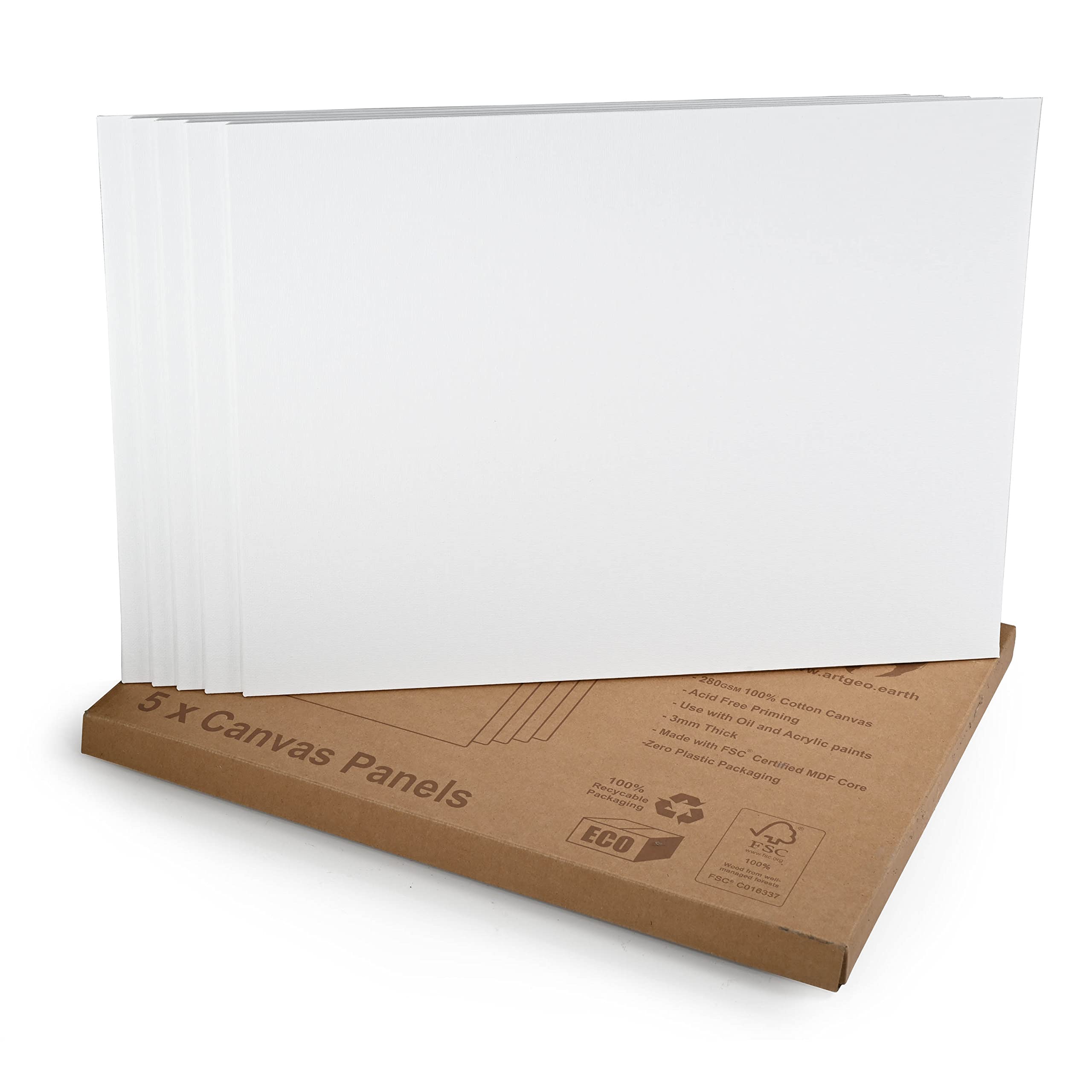 Artgeo 3mm FSC Canvas Panel 30 x 40cm, Pack of 5, 100% Plastic Free Packaging