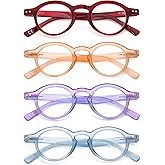 KoKoBin 4-Pack Small Round Reading Glasses Comfortable Readers Colored Stylish Frame for Women