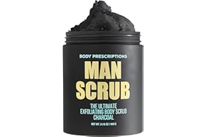Body Prescriptions Men’s Exfoliating Body Scrub – Ultimate Skin Cleansing Wash in Jar with Twist-Top Lid, For All Skin Types, 21 Ounce (Pack of 1), Charcoal