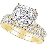 Houston Diamond District 1 to 6 Carat Princess LAB GROWN Diamond and LAB GROWN Diamond Wedding Bridal Set (AAAA Heirloom Quality)