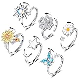FUNEIA 6Pcs Fidget Ring for Women Anti-Anxiety
