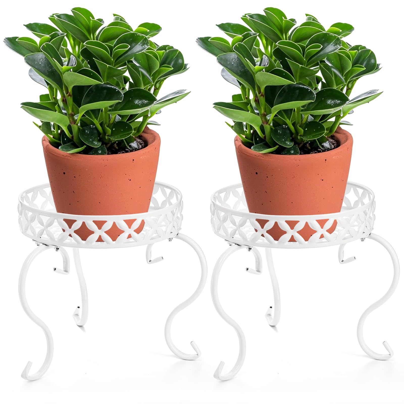 Photo 1 of **MISSING ONE STAND***TOPZEA 2 Pack Metal Plant Stand for Flower Pot, Heavy Duty Potted Plant Holder Support Rack, Rustproof Iron Round Plant Pedestal Display Stands for Indoor Outdoor, Floor, Garden, Patio, Balcony, White
