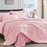 HEVUMYI Pink Queen Comforter Set - 7-Piece All Season Bed in a Bag Queen, Ultra Soft Bedding Set with Comforter, Flat Sheet, Fitted Sheet, Pillowcases, Pillow Shams, Pink