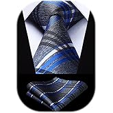 HISDERN Ties for Men Plaid Checkered Tie with Pocket Square Woven Business Formal Necktie Handkerchief Set Wedding Party