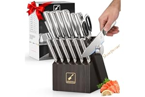 Knife Sets for Kitchen with Block imarku Japanese Knife Set Stainless Steel Kitchen with Block 14pcs, Built-in Sharpener, Sha
