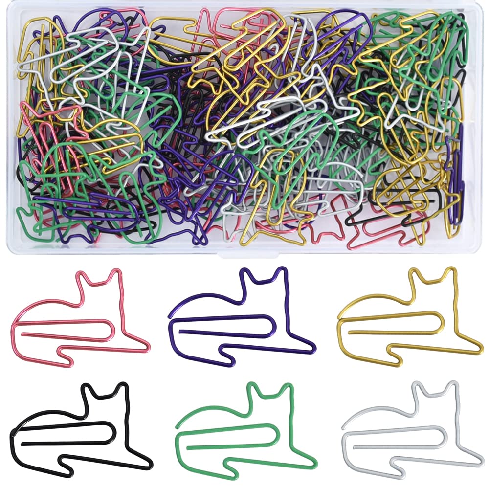 100Pcs Adorable Cat Paper Clips, Assorted Colors Cute Funny Cat Animal Shaped Bookmark Clips for Cat Lovers Party Card Invitation Scrapbooks,Notebook