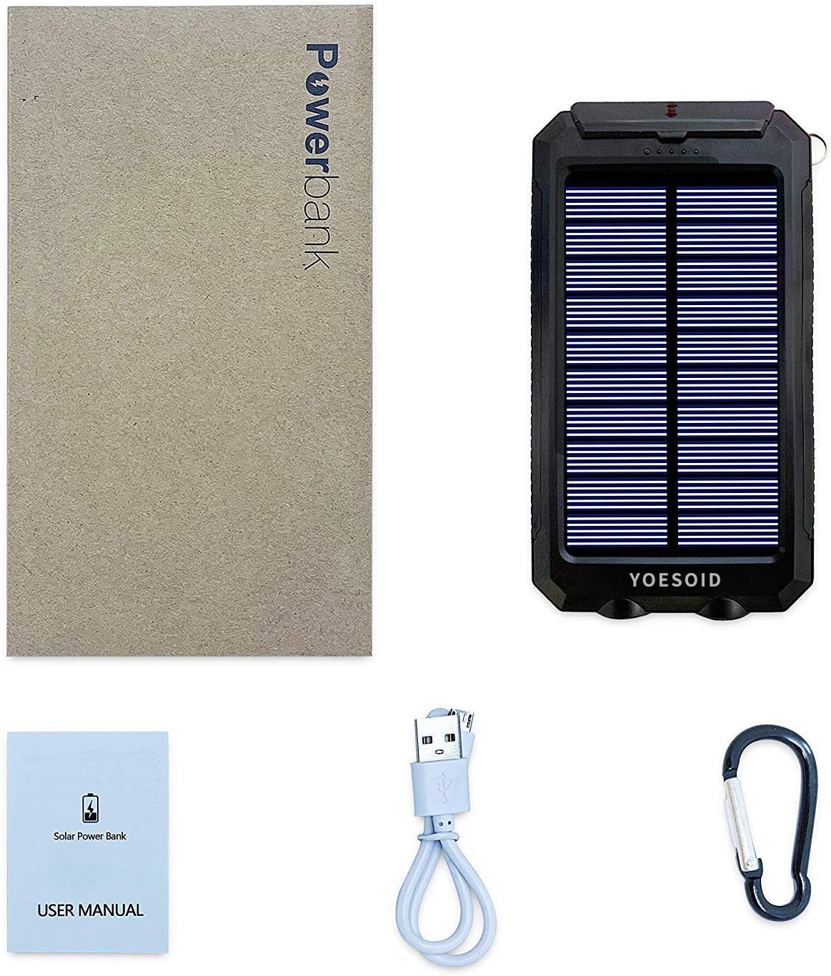 Solar Charger 20000mAh YOESOID Portable Outdoor Waterproof Solar Power Bank Camping External Battery Packs with Dual USB Output 2 Led Light Flashlight Compatible Most Smart Phones and Tablets: Home Audio & Theater