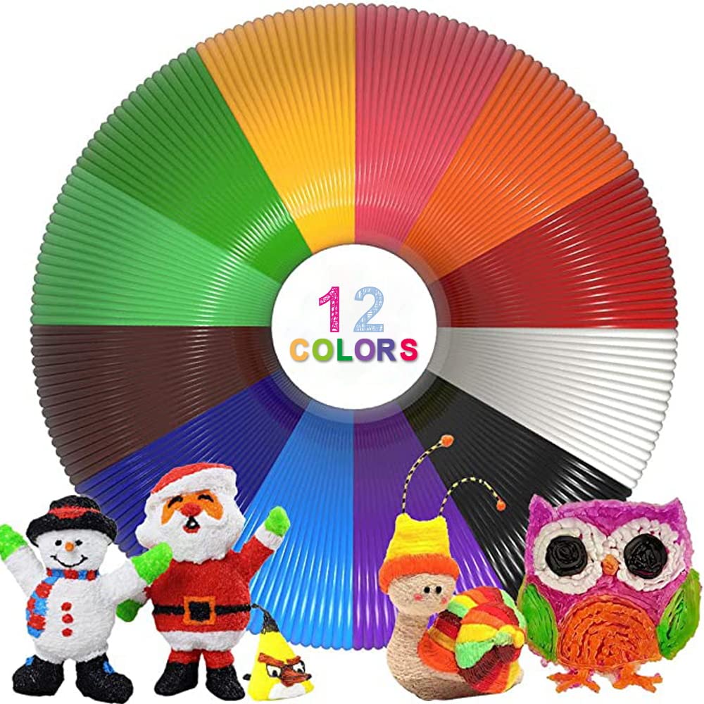 Rilitor 3D Pen Filament 12 Colors 3D Pen Printer Filament Refills PLA 1.75mm 3D Printing Pen Filament 1.75mm 10 Feet per Color Total 120 Feet