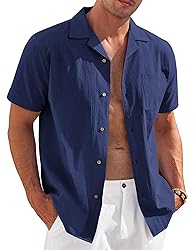 COOFANDY Mens Short Sleeve Button Down Shirts Linen