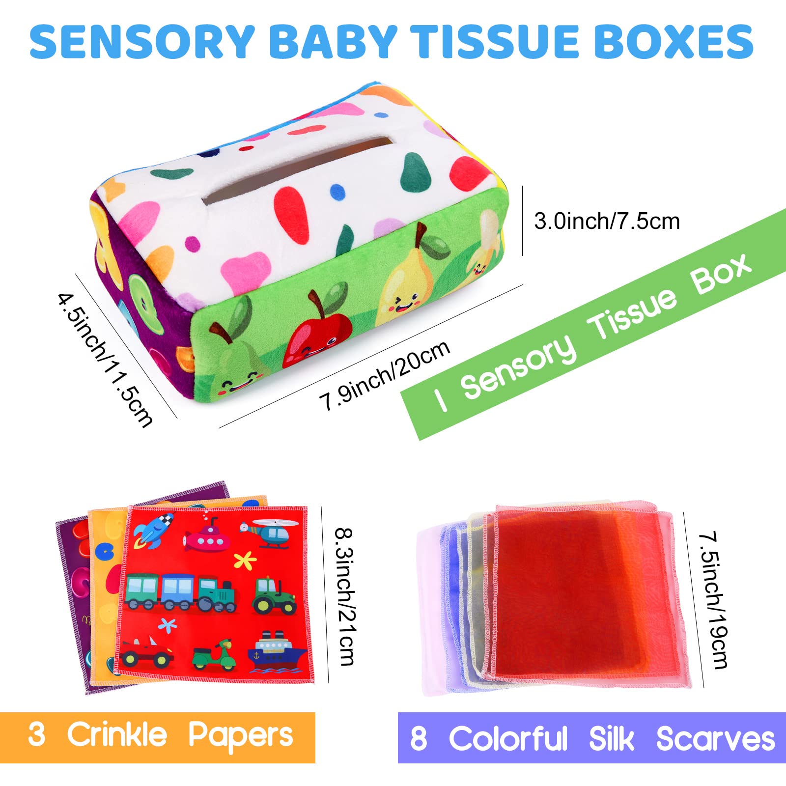 Baby Toys 6 to 12 Months - Tissue Box Toy Montessori for Babies 6-12 Months, Soft Stuffed High Contrast Crinkle Infant Sensory Toys, Boys&Girls Kids Early Learning Gifts