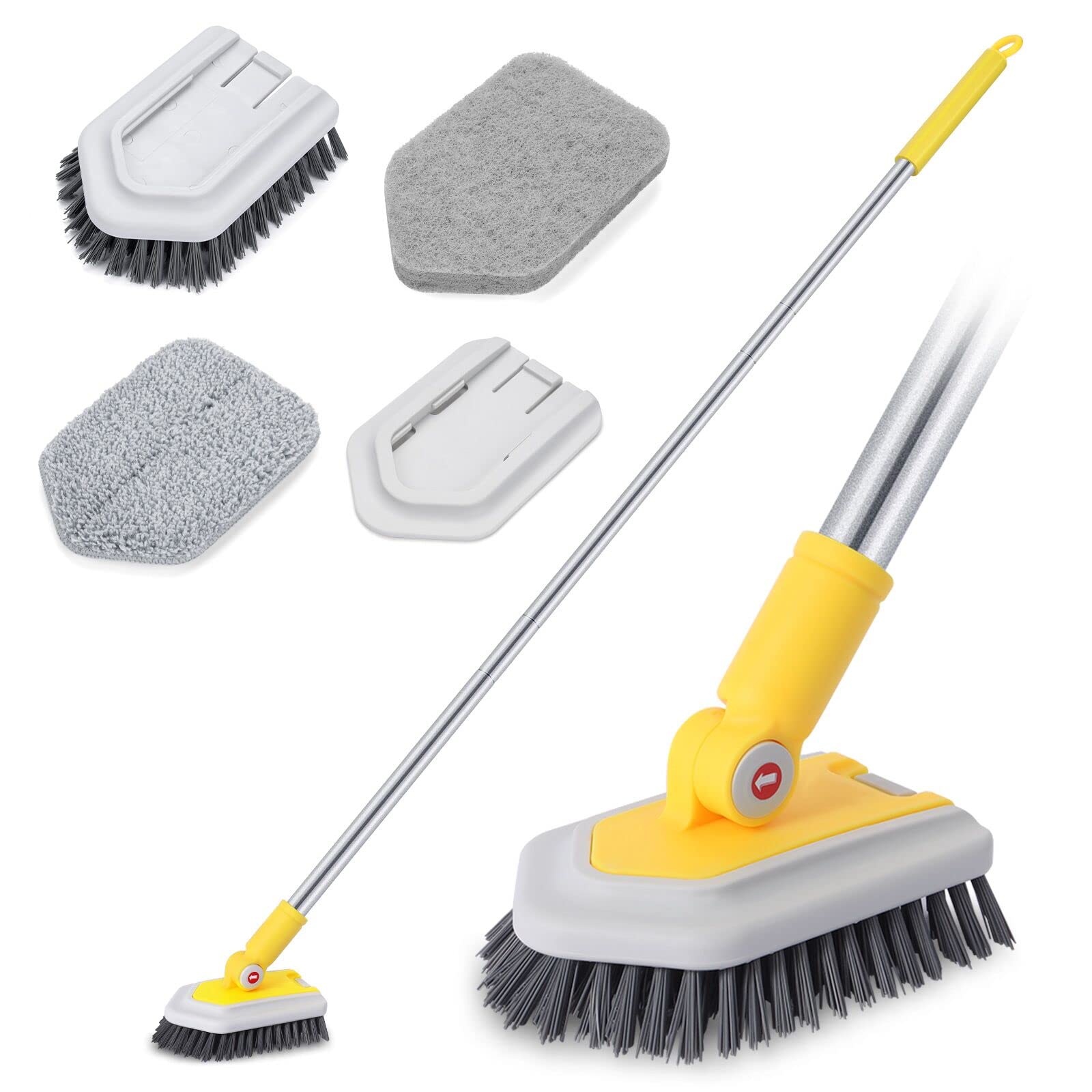 Shower Cleaning Brush, 3 in 1 Tub Tile Scrubber Brush with Telescopic Long Handle 127 cm, Stiff Bristles Scouring Pad Microfiber Scrubbing Brush for Bathroom Bathtub Floor Baseboard Sink Kitchen