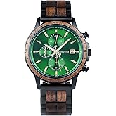 BOBO BIRD Men's Wooden Watch with Stainless Steel Wood Strap, Japanese Quartz Movement, Multi-Functional Chronograph Watch for Business