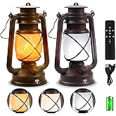 Wondrastical 2 Pack Bronze Vintage 4 Modes Light LED Lanterns，Rechargeable Dancing Flame Lanterns Decorative Outdoor&Indoor, 