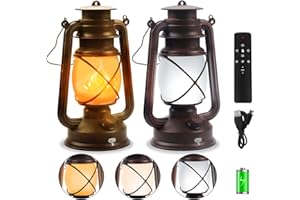 Wondrastical 2 Pack Bronze Vintage 4 Modes Light LED Lanterns，Rechargeable Dancing Flame Lanterns Decorative Outdoor&Indoor, Remote Control Waterproof Hanging Lights for Camping,Patio Garden Pathway