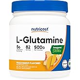 Nutricost L-Glutamine Powder Sweetened with Stevia (500 Grams, Peach Mango) - Supplement for Gut Support, 5 Grams of L-Glutamine Per Serving - Gluten Free, Non-GMO