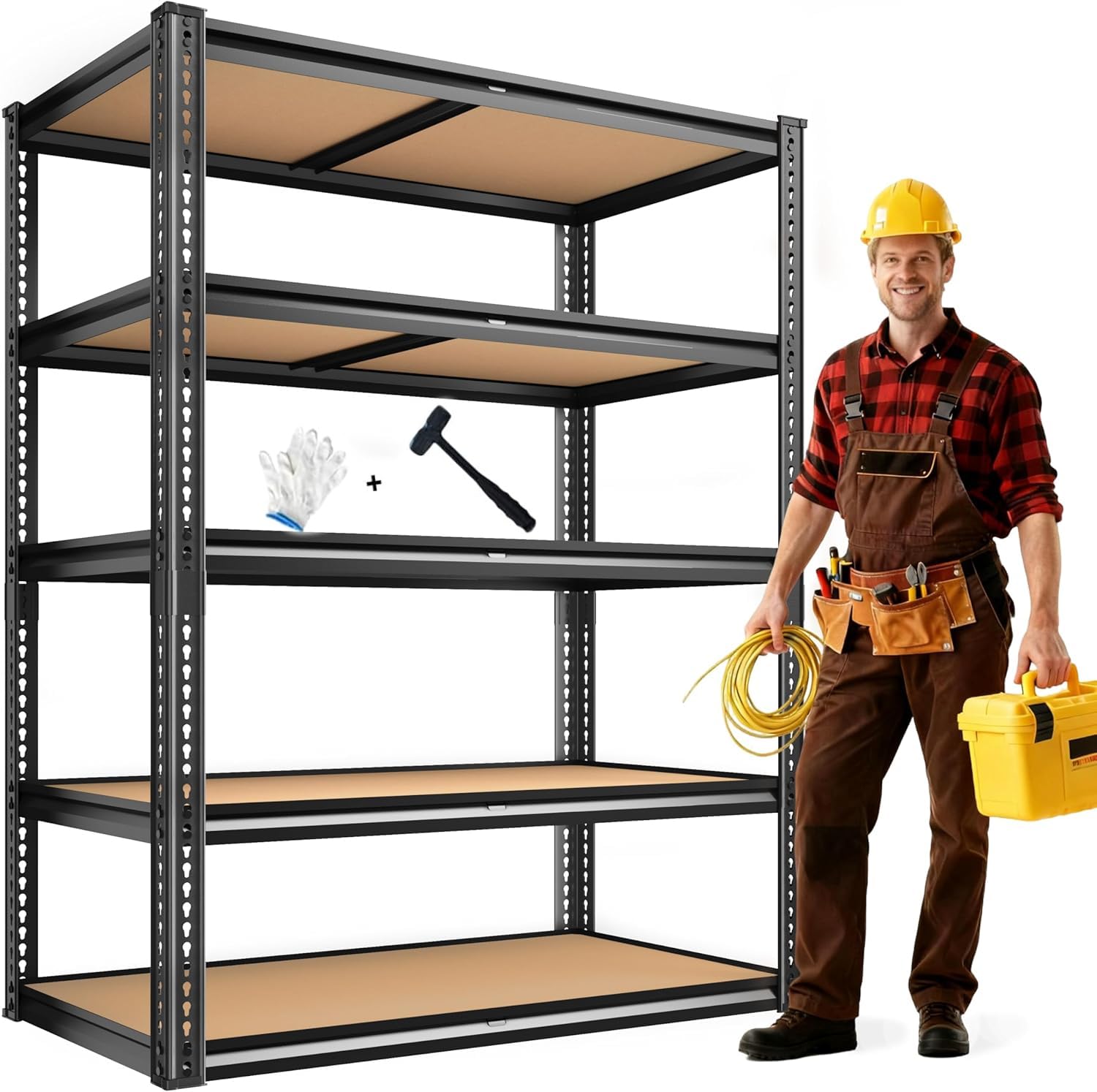 ROOMFAVE 2250LBS Storage Shelves Heavy Duty 5 Tier Garage Storage Shelving, Adjustable Metal Shelving Unit Utility Rack Shelf for Warehouse,Pantry,Closet,Kitchen 72" H x 35.56" W x 16" D, Black,Gift