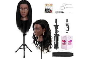 NEVERLAND BEAUTY & HEALTH 20-22 Inch Mannequin Head Human Hair with Stand,100% Real Human Hair Mannequin Head for Braiding,Cosmetology Manikin Doll Head for Styling with Table Clamp Hair Braiding Set(Brown)