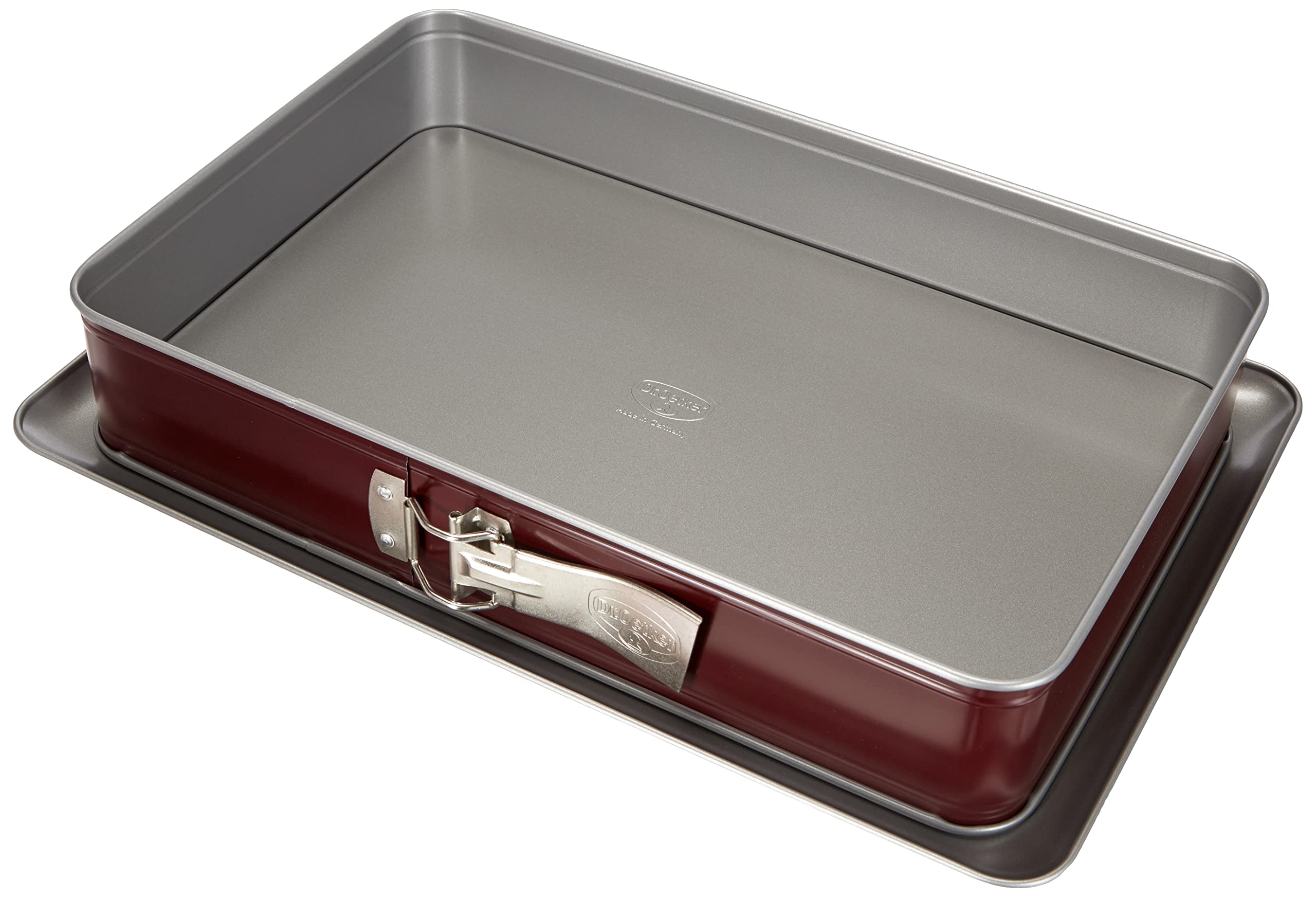 Dr. Oetker Rectangular Springform Cake Tin 38 x 25 cm Bicolour Square Cake Tin with Two Tone Non-Stick Coating High Quality Baking Tin with Excellent Heat Conduction (Colour: Red/Grey) Quantity: 1