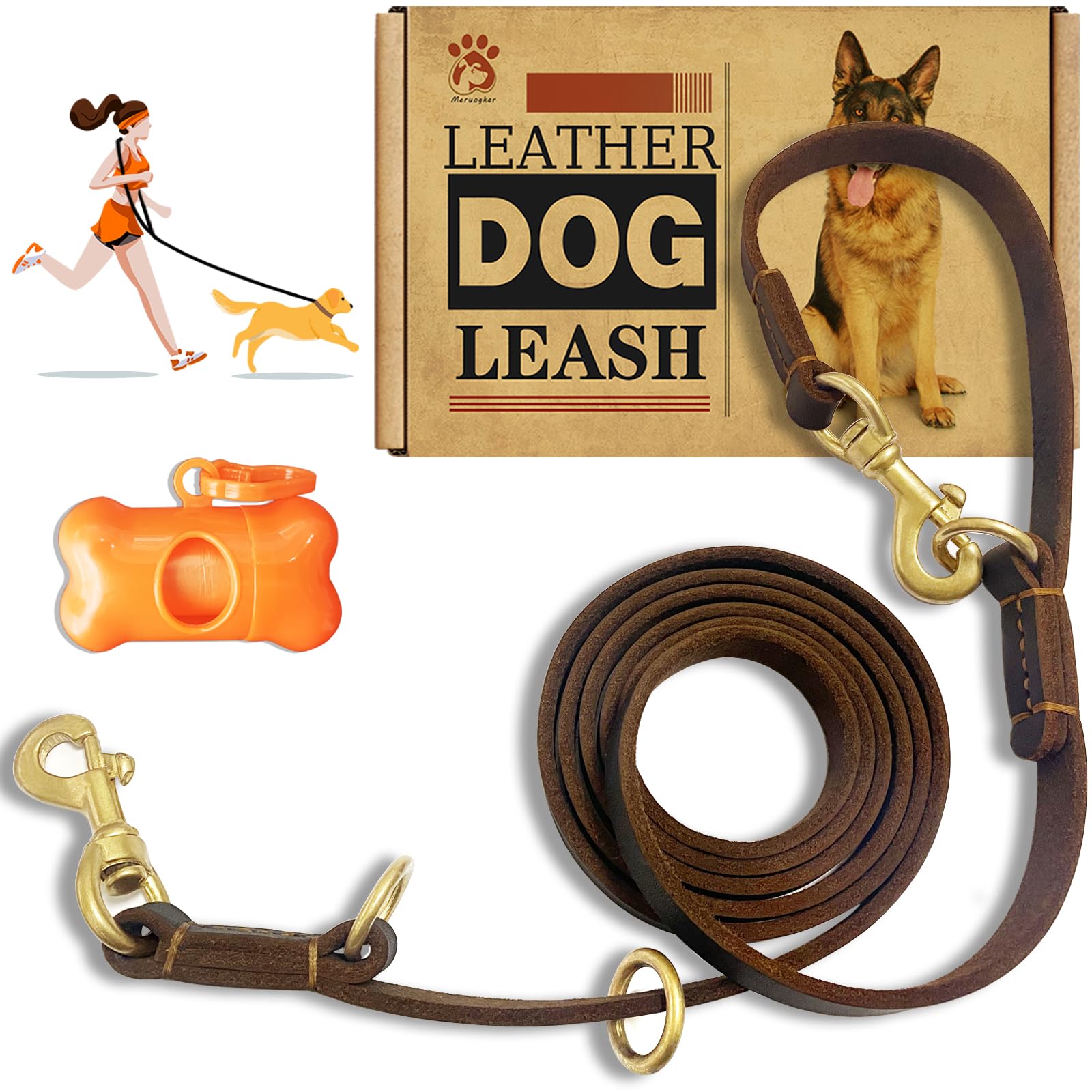 Photo 1 of Hands Free Leather Dog Leash 8ft?Durable Genuine Leather Multi Function Dog Leashes?Strong Leather Leash for Small Medium Large Breed Dogs