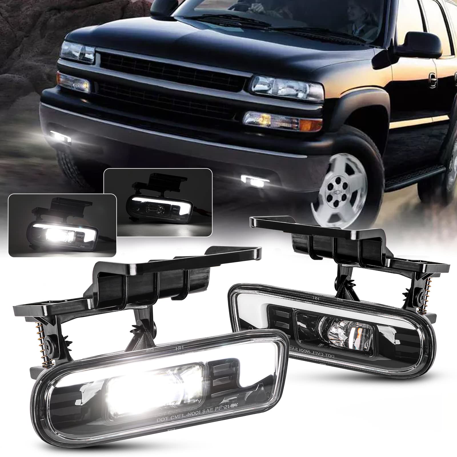 Photo 1 of M MIBAHE LED Fog Lights DOT Approved with DRL Compatible with 1999-2002 Chevy Silverado 1500 2500, 2000-2001 Silverado 3500, 2000-2006 Chevrolet Suburban Tahoe, 2PCS