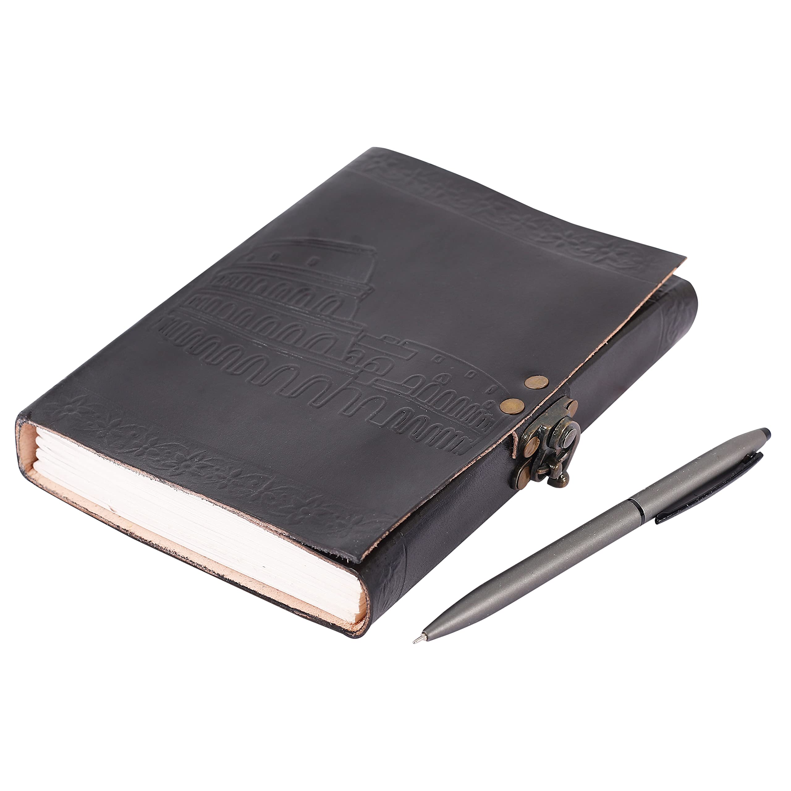 OVERDOSE Colosseum Black Leather Journal - Handmade Journal For Students, Office Bound Leather Journal for men & women | Sketchbook | Notebook Diary - 5 x 7 inches | 12 x 17 cm | A6