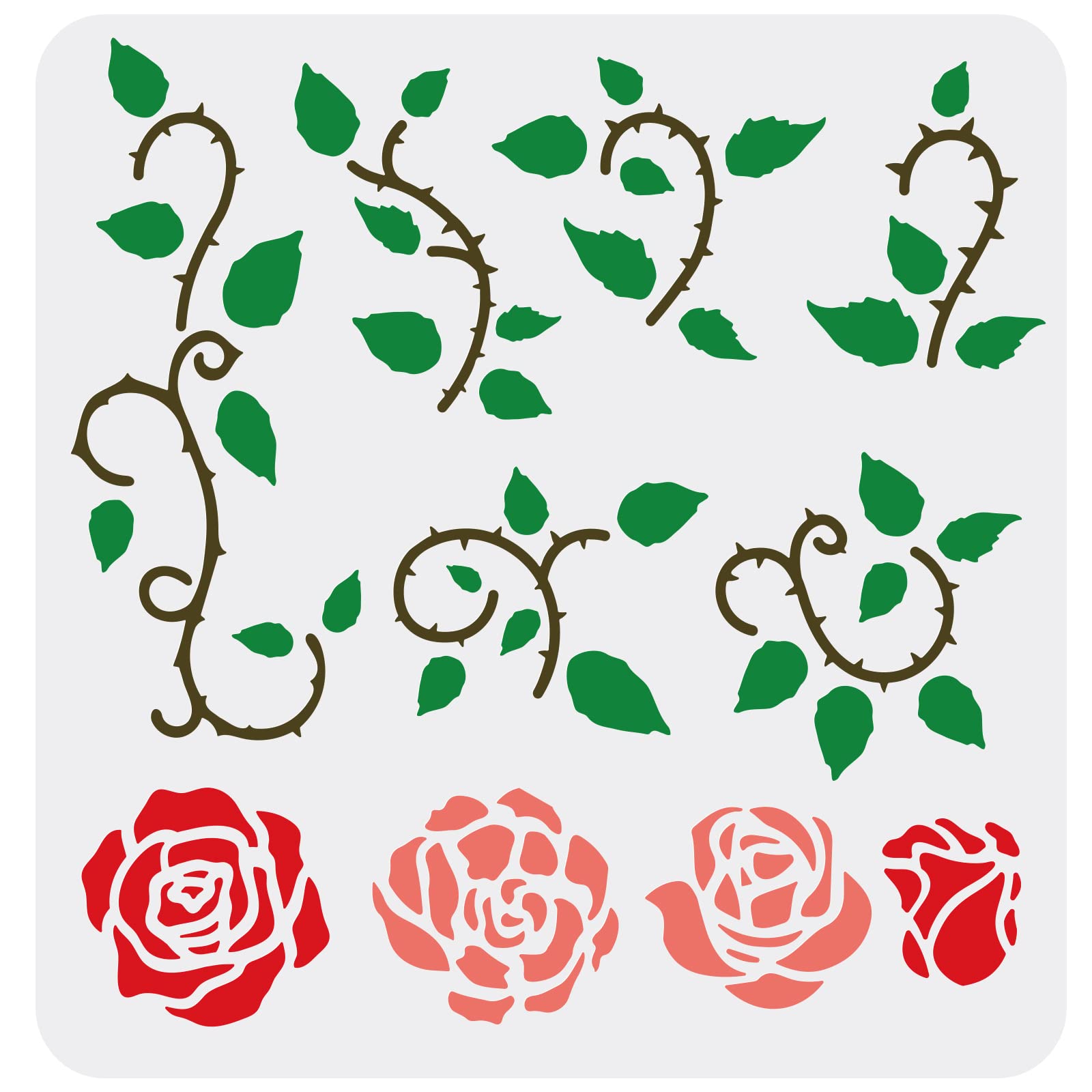 FINGERINSPIRE Vine Rose Stencil 30x30cm Rose Stencils for Painting Reusable Thorny Rose Drawing Stencil Rose Bud Stencil For Painting on Wall, Canvas, Furniture and Paper
