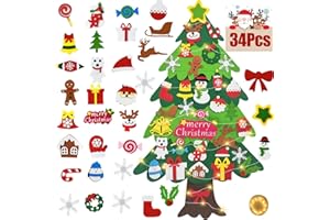 Sapin de Noël en feutre de 0,9 m pour enfants et tout-petits, kit de décorations de sapin de Noël en feutre avec 32 décoratio