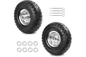 LTNICER 4.10/3.50-4 Tire Wheels Flat Free 10" Heavy Duty Solid Flat-Free Replacement Tire with 5/8 Axle Compatible with Gorilla Cart,Hand Truck,Wagon (2-Pack)