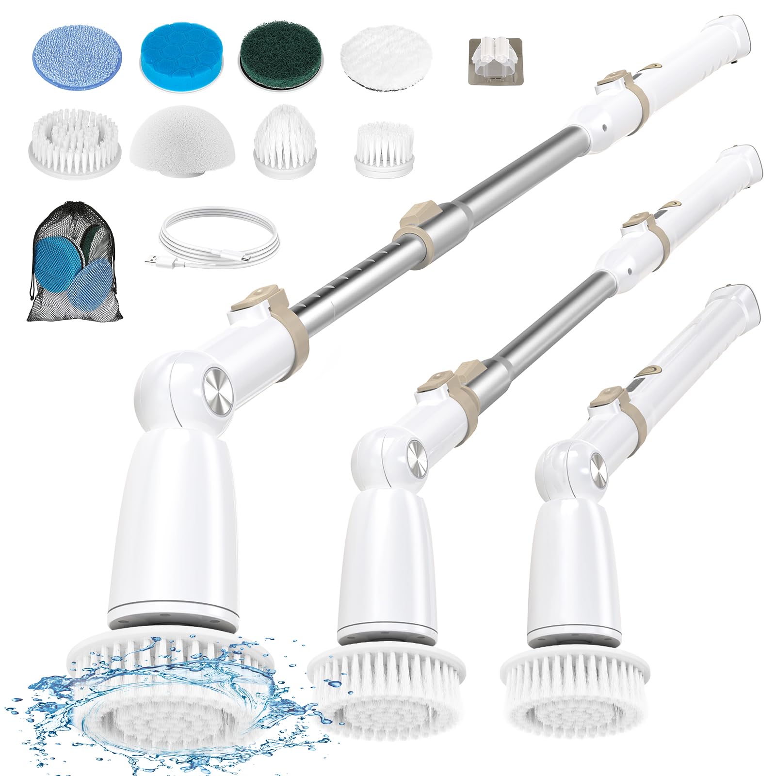 Photo 1 of DIAFIELD Electric Spin Scrubber, Cordless Cleaning Brush with 8 Replaceable Brush Heads and Detachable & Adjustable Extension Handle, Dual Speed Shower Scrubber for Cleaning Shower, Tile, Wall, Floor