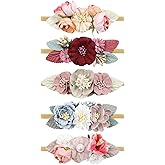 Cinaci 5 Pack Delicate Floral Flower Nylon Headbands Hair Bands Accessories for Baby Girls Newborns Infants Toddlers Kids (5 Pack S1)
