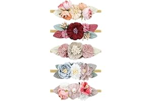 Cinaci 5 Pack Delicate Floral Flower Nylon Headbands Hair Bands Accessories for Baby Girls Newborns Infants Toddlers Kids (5 Pack S1)