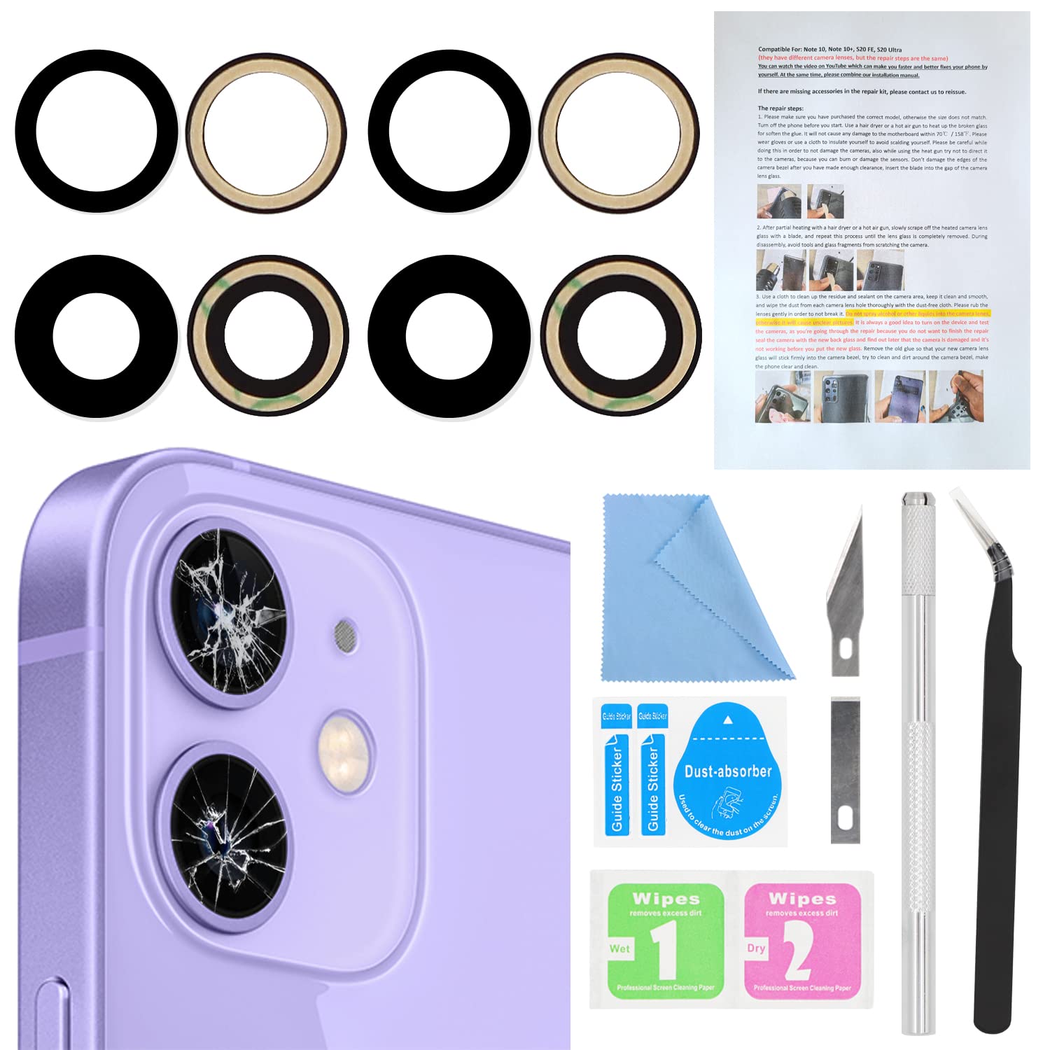 ASDAWN 2PCS Back Camera Lens Glass Replacement for iPhone 12 & 12 Mini, Standard Prime Lens with Nano Coating, Glass Construction, Lightning Mount