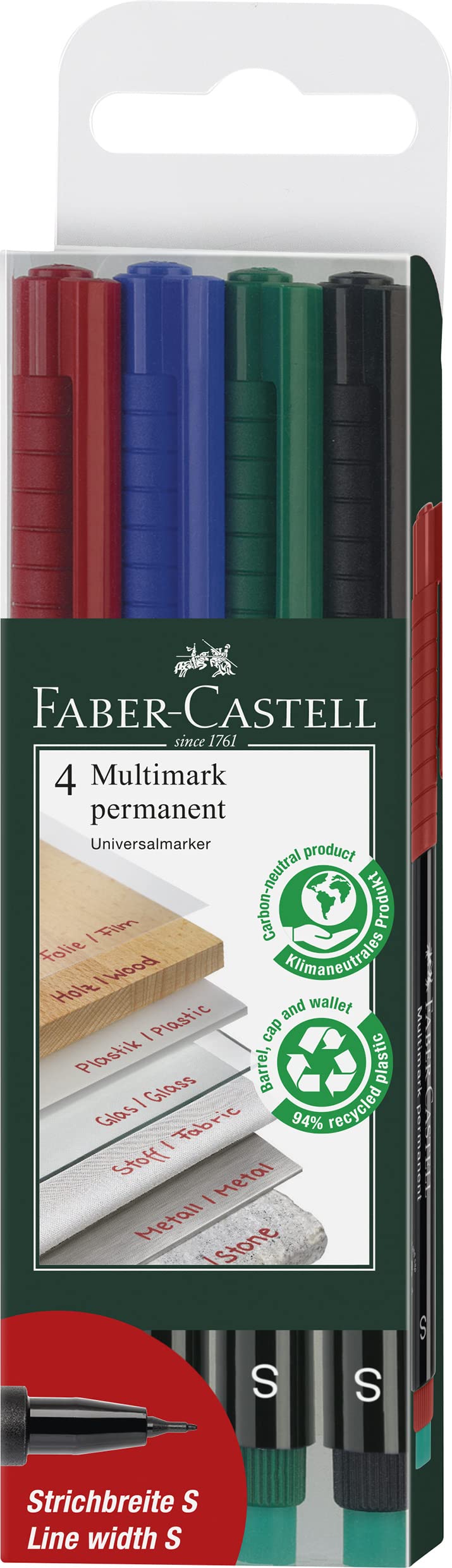 Faber-Castell Multimark Permanent S 152304 Assorted Marker Pens Pack of 4