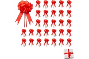 30PCS Wrap Bows, Red Pull Bows Set, Gift Wrapping Bows Easy to Use Plastic Ribbon for Boxes Bottles Parties Wedding Birthday 