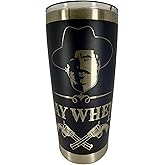 Sheepdog Laser Works Say When Doc Holliday Coffee Tumbler, 20 oz Stainless Steel Tombstone Cup with Magnetic Sliding Lid, Double Wall Insulated, Black Matte Finish (Black)