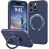 Vanxiliiy Compatible with iPhone 16 Pro Max Case Stand, Slim Liquid Silicone Phone Case Fit for iPhone 16 Pro Max Compatible with MagSafe Magnetic Ring Kickstand Case Full Camera Protection, Dark Blue