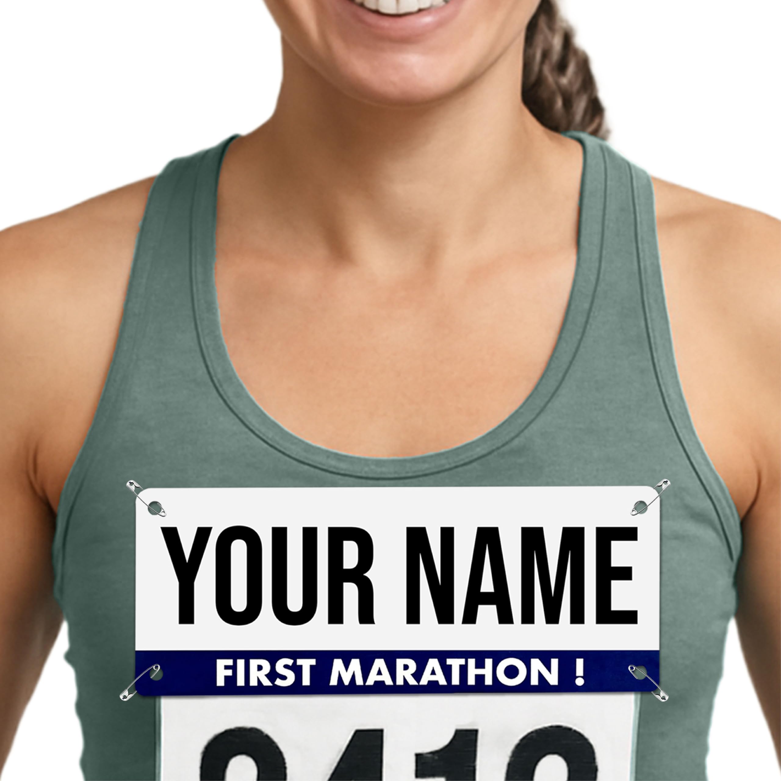 Photo 1 of First Marathon Name Bib Kit – GET PERSONALIZED CHEERS- Race Bib with Alphabet Decals & Safety Pins – Add-Your-Name Running Accessory for First-Time Marathon Runners - Pen and Paces