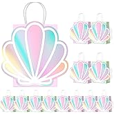 12 Pack Sea Shell Gift Bags For Mermaid Goodie Bags Party Favor Iridescent with Handle for Under The Sea Party Summer Ocean Beach Celebration Supplies