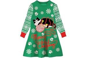 ALLIFly Little Girls Christmas Dress Winter Knit Sweater Dresses Long Sleeve Xmas Gifts 4-11 Years