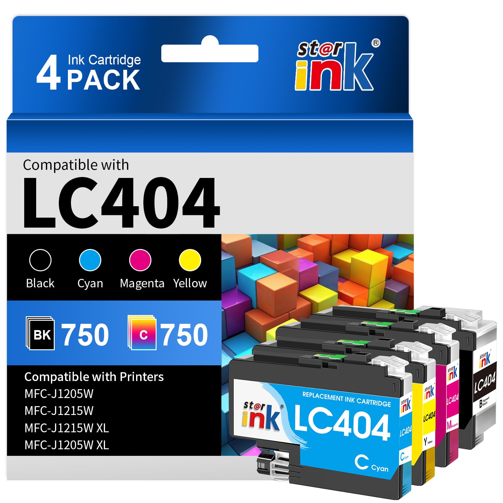 Photo 1 of Compatible LC404 Ink Cartridges for Brother Printer Replacement for LC404 LC404 XL Ink Cartridge Compatible with Brother MFC-J1205W Ink Cartridges MFC-J1215W MFC J1205W J1215W Printer (4Pack)