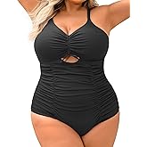 Curvagile Women's Plus Size One Piece Swimsuits Tummy Control Cutout Swim Romper Bathing Suit V Neck Bow Ties Swimwear XL