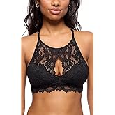 Miley Halter Lace Bralette for Women, Unpadded & Unlined Wireless High-Neck Bra, Perfect Adjustable Keyhole Lingerie