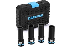 CaeeKee 4-Piece 1/2" Drive Lug Nut Impact Socket Set, Non-Marring Thin Wall Wheel Protector Socket，CR-MO, Metric 17.5, 19.5, 