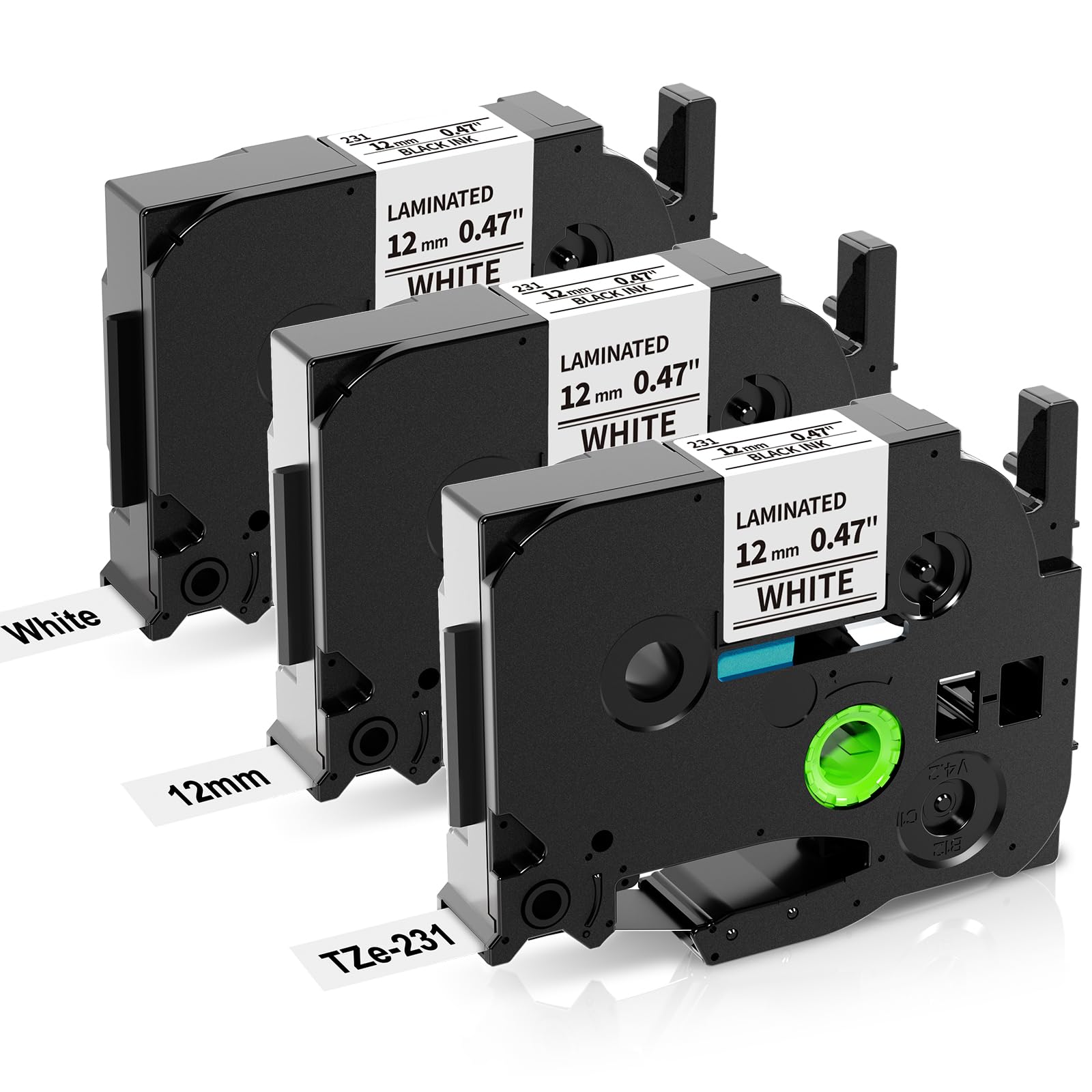 COLORWING Compatible Label Tape Replacement for Brother TZe-231 TZ 231 Laminated Tape Cassette 12mm 0.47 for Brother PTouch H101C PT-D210VP PT-H100LB PT-P300BT Labeling Black on White, 3Pack