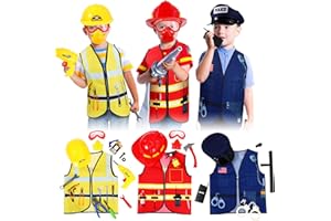 Bonuci 3 Sets Kids Dress up for Play Age 3-7 Years Old,dress up Costumes Vest Set Police,fireman and Worker for Toddler Kids Boys Pretend Role Accessories