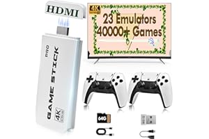 MUNYLAZY 2025 Game Stick 4K 40,000 Games, Retro Gaming Console with Built-in 23 Emulators, HDMI Output, 64G TF Card, 2 Wireless controllers, Plug and Play