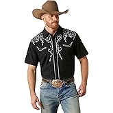 Western Cowboy Shirts for Men Retro Print Western Country Shirt Men Short Sleeve Cowboy Collared Button Down Tops