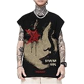 VIPWOLF Men's Face Graphic Y2k Tank Tops Star Print Crew Neck Sleeveless Shirts Streetwear