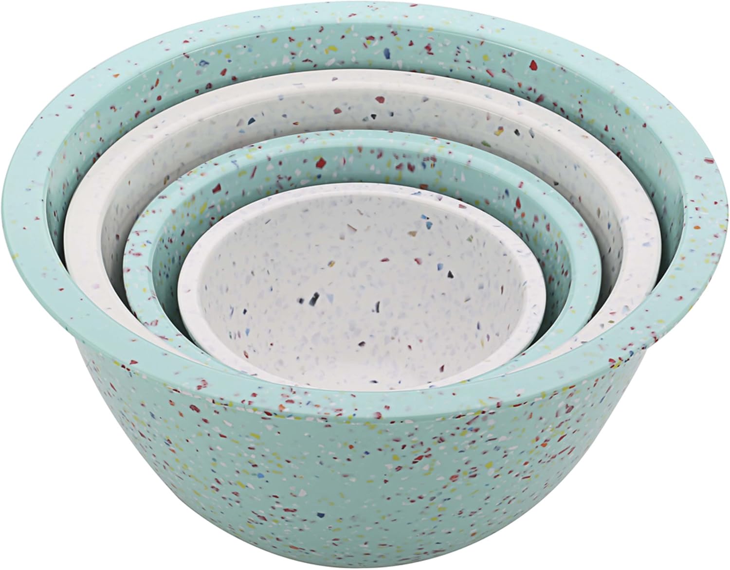 Zak Designs Confetti Mixing Bowl Set, Nesting Bowls for Space Saving Storage, Made with Durable Eco-Friendly Melamine, Great for Prepping and Serving Food (Mint & White, 4pcs, BPA-Free)