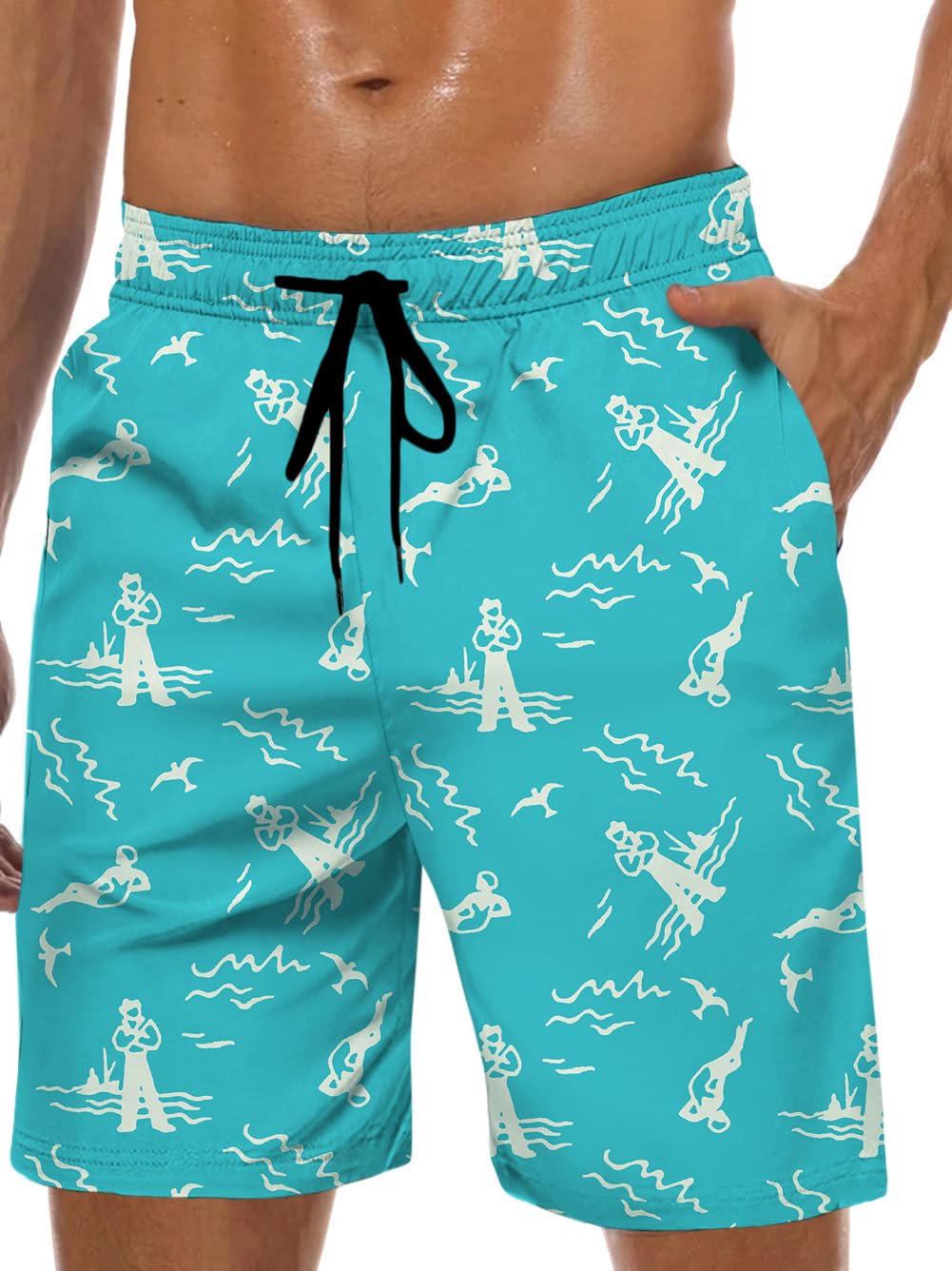 Lzzidou Men's Swim Trunks 8 Inch Inseam Mesh Lining